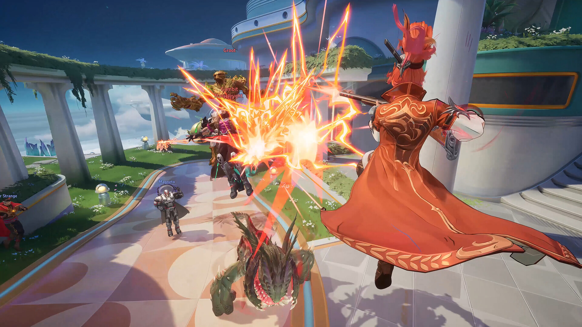 Characters battling in Marvel Rivals