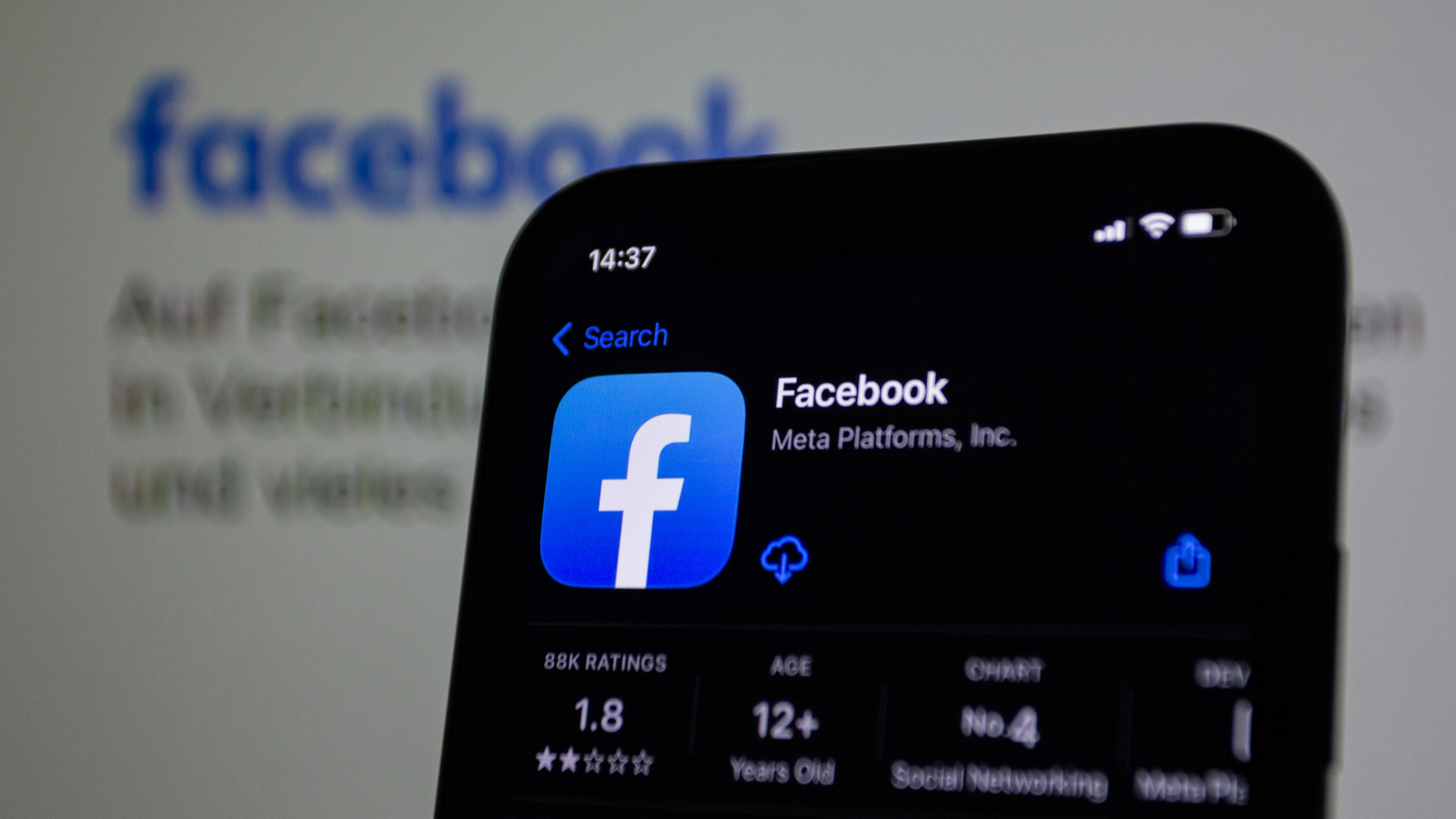 Facebook app listing on the App Store on an iPhone