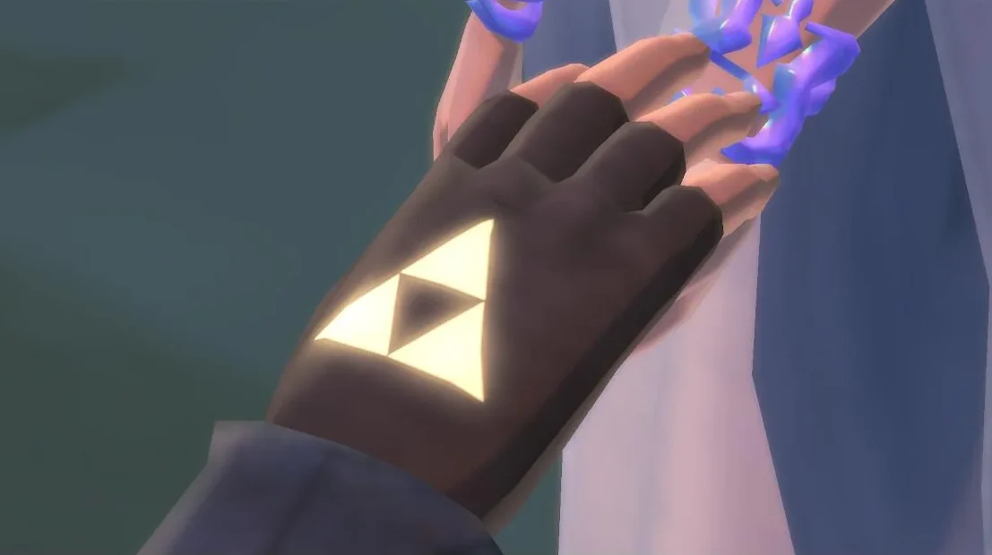 The Triforce sigil on Link’s hand